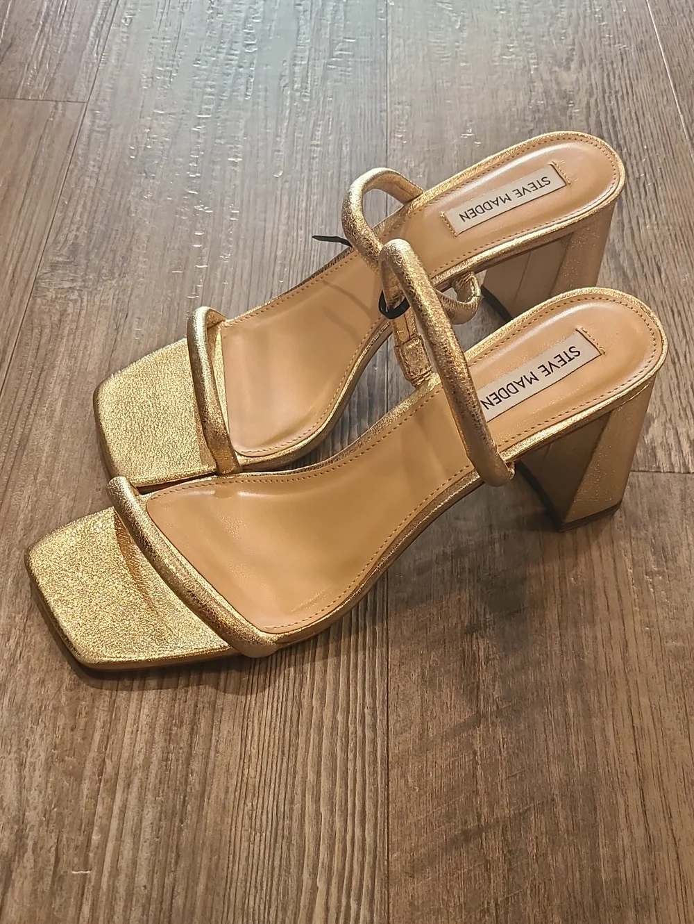 Steve Madden Liliah Metallic Gold Double Strap Block Heels Size 10